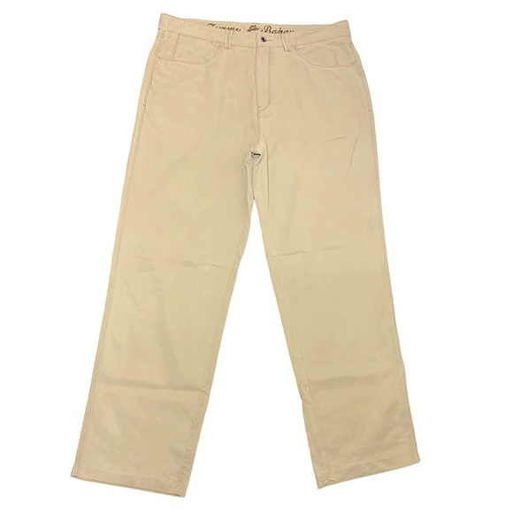TOMMY Bahama Tan Beige Chambray Pants Tencel Cotton Blend Straight Leg Sz 38X32 - Picture 1 of 13